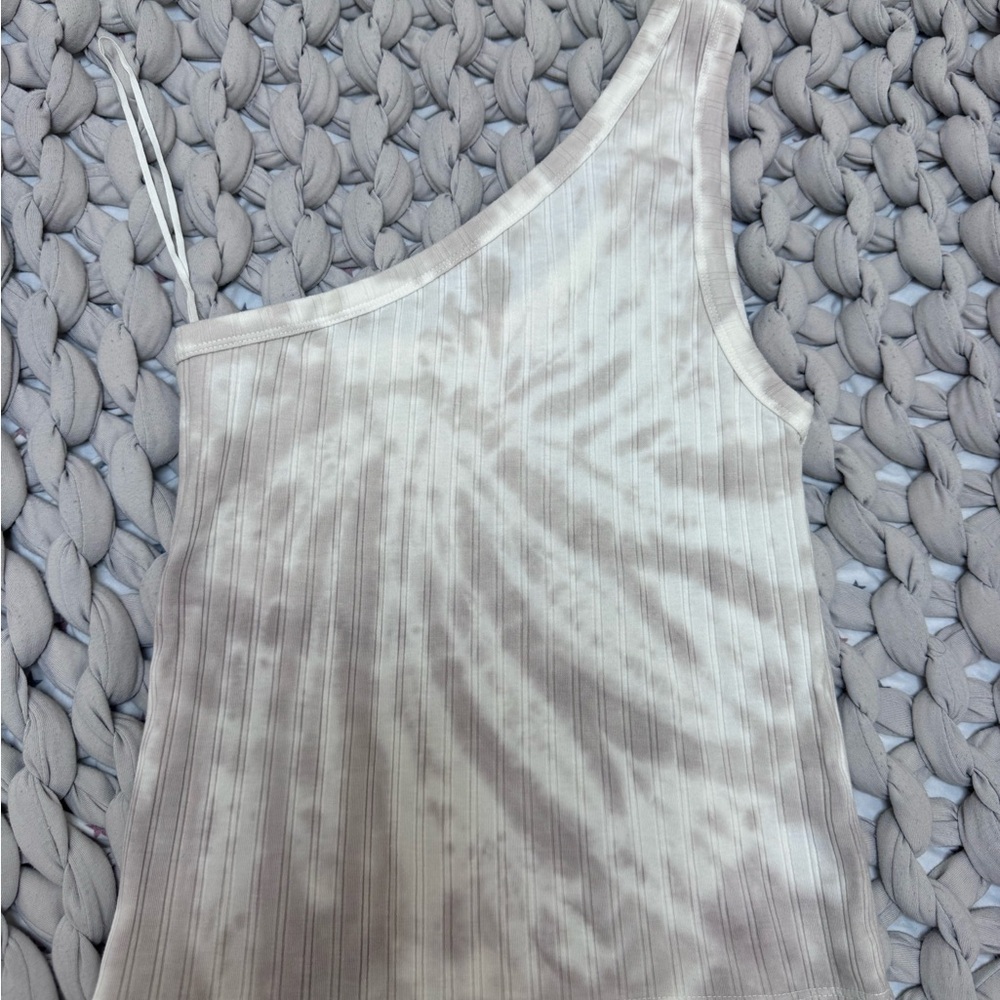 AE One-Shoulder Ribbed Tank Top in Light Beige